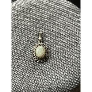 Vintage Sterling Silver Opal Pendant Filagree Oval Fairycore Coquette Minimalist
